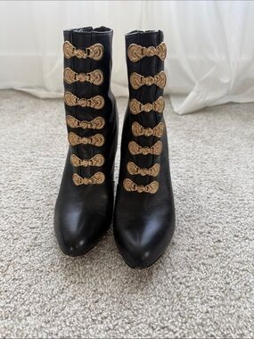 Camilla Black Ankle Boots with Gold Embellished Front